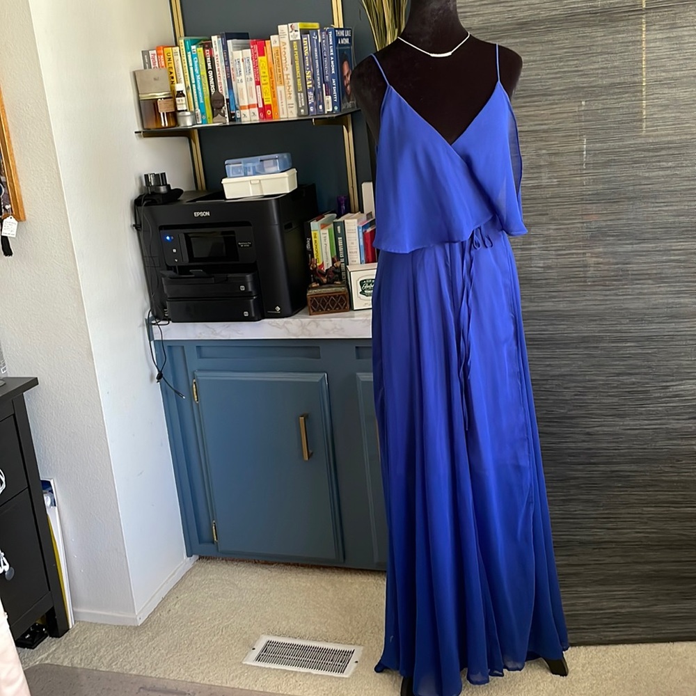 Reversible versatile cobalt blue float chiffon waist wrap maxi dress